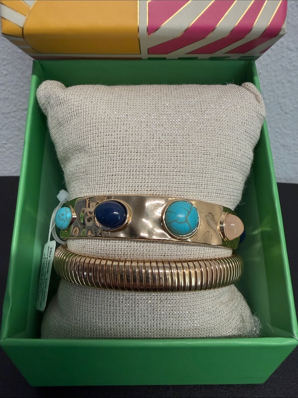 Piper K | 2-Pc Gold Tone Reconstituted Turquoise Dyed Quartz Bangle Bracelet Set